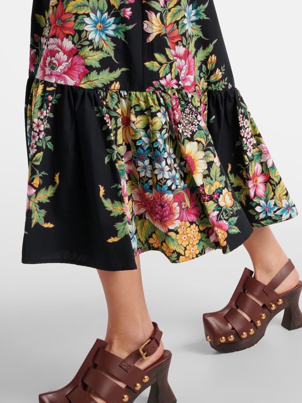 Etro Floral Print Long Sleeve Midi Dress Black US 0 IT 36 NWT Cotton - Picture 7 of 16